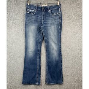 Ariat REAL Denim Jeans Womens 32S Whiskering Mid Rise Bootcut Stretch Western